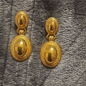 VINTAGE Gold Double Oval Drop Earrings - Women's Jewelry